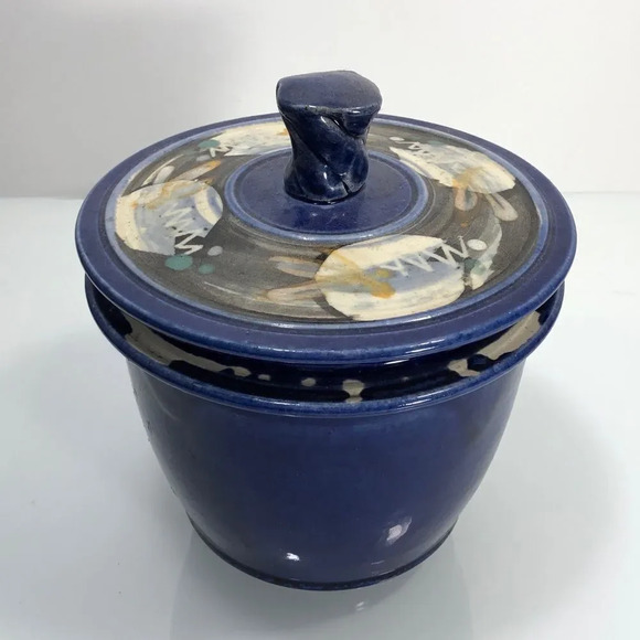 Frog Valley Artisans Handmade Blue Glazed Pottery Pot with Lid - Picture 9 of 9